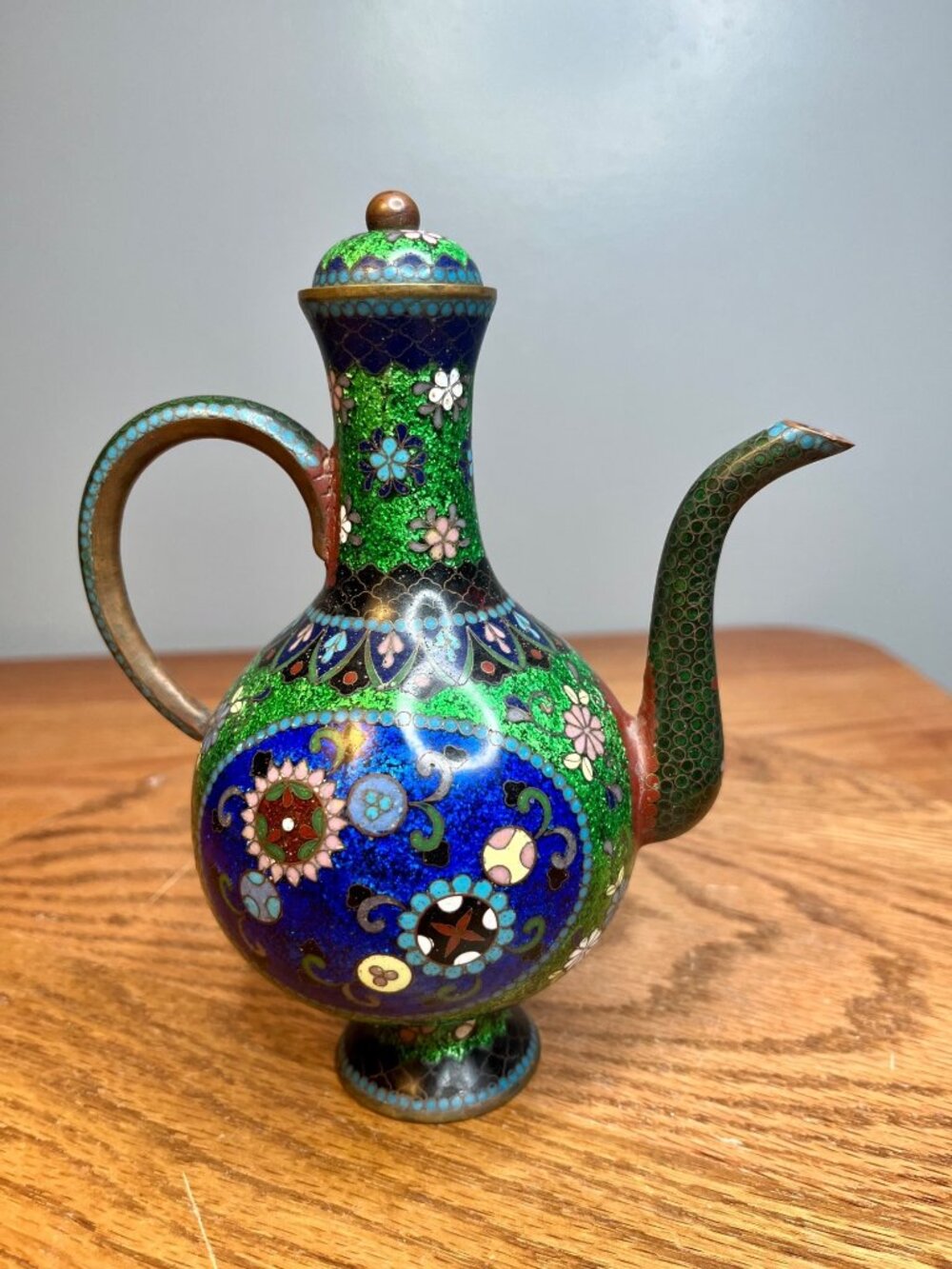 Antique Cloisonne Foiled Enamel Teapot Meiji Period c1868-1912